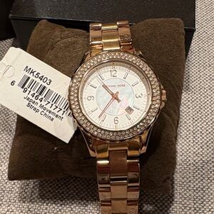 Michael Kors Rose Gold Crystal-Trim Link Watch